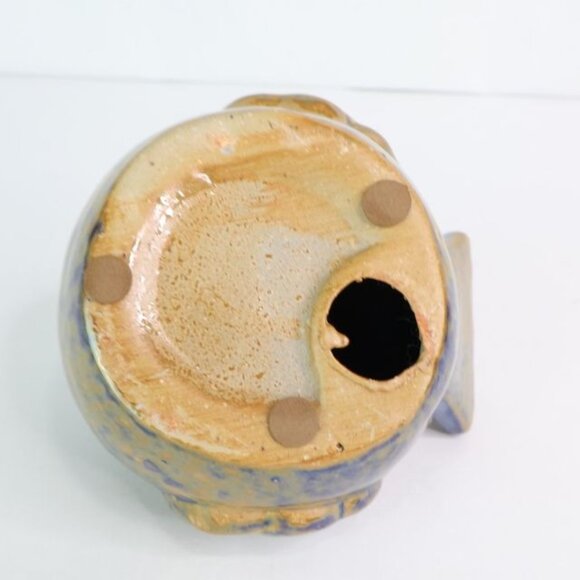 Pudgy Bird Figurine Blue Brown Glaze Shelf Decor - Picture 8 of 8